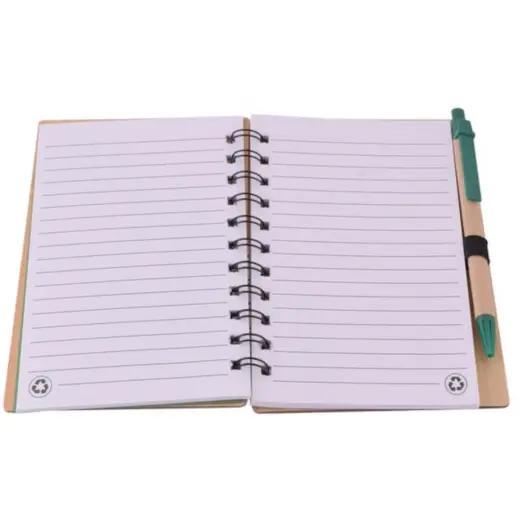 Faux Wood Mid-Size Notebook & Pen Green-Brown Open